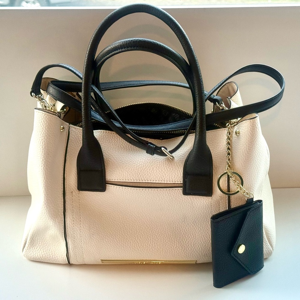 Steve Madden Cream and Black Satchel with Gold Accents
